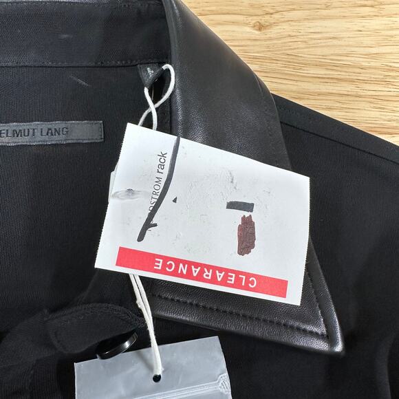 Helmut Lang NWT Pleated Leather Trimmed Cady Mini Dress Black Size M Collar - Picture 6 of 12